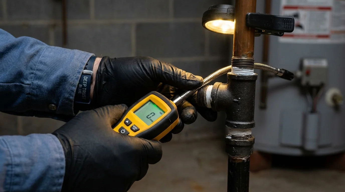 Gas leak detection with electronic sniffer by Johns Plumbing LLC in Eleanor