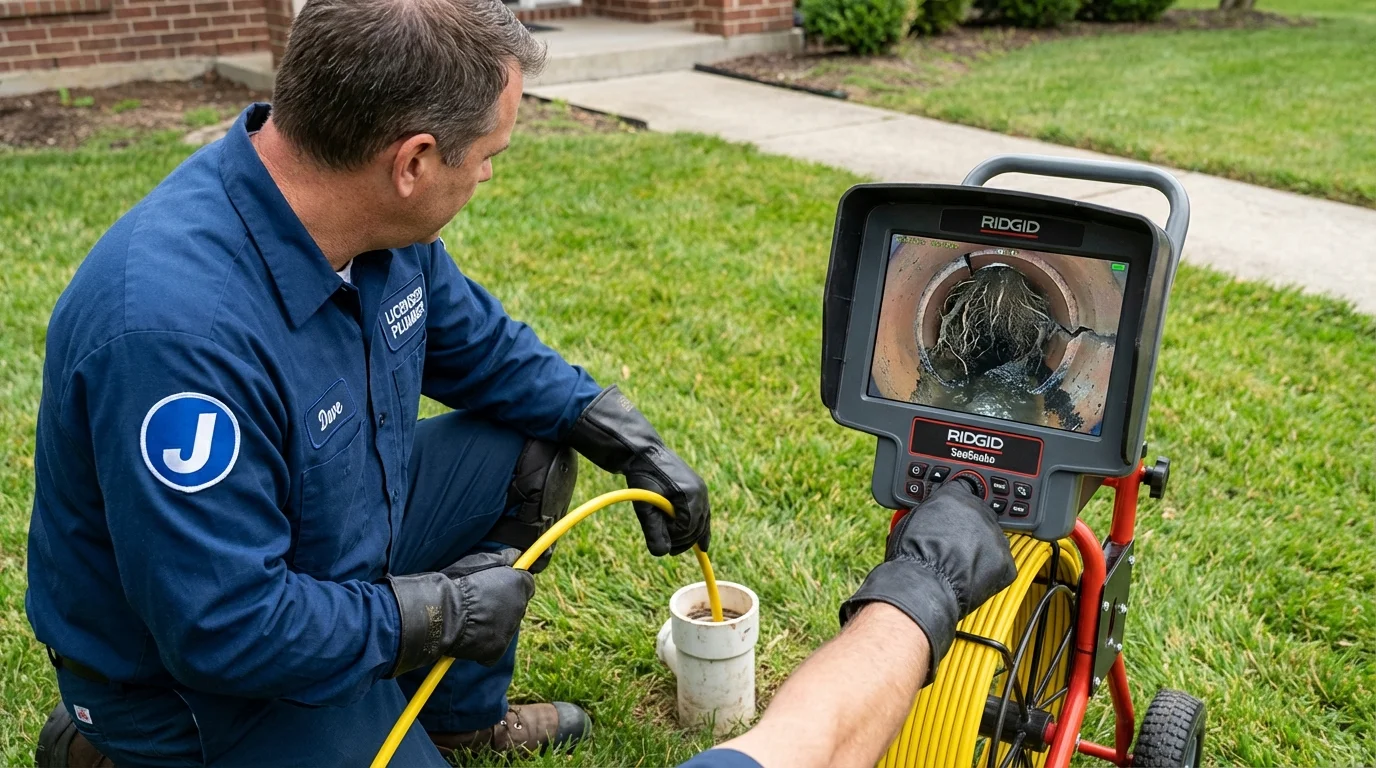 Sewer camera inspection being performed by Johns Plumbing LLC in Eleanor