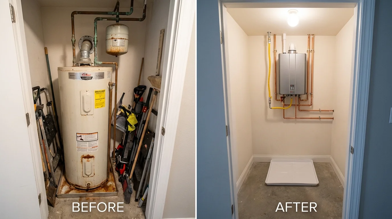 Tank water heater versus wall-mounted tankless unit comparison for Eleanor, WV homeowners