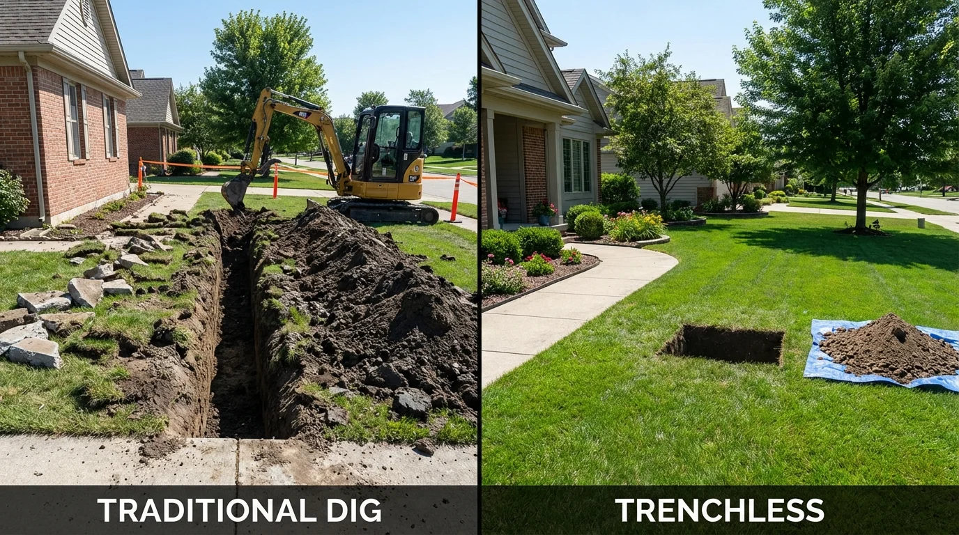 Trenchless sewer repair with minimal yard damage versus traditional excavation in Eleanor, WV